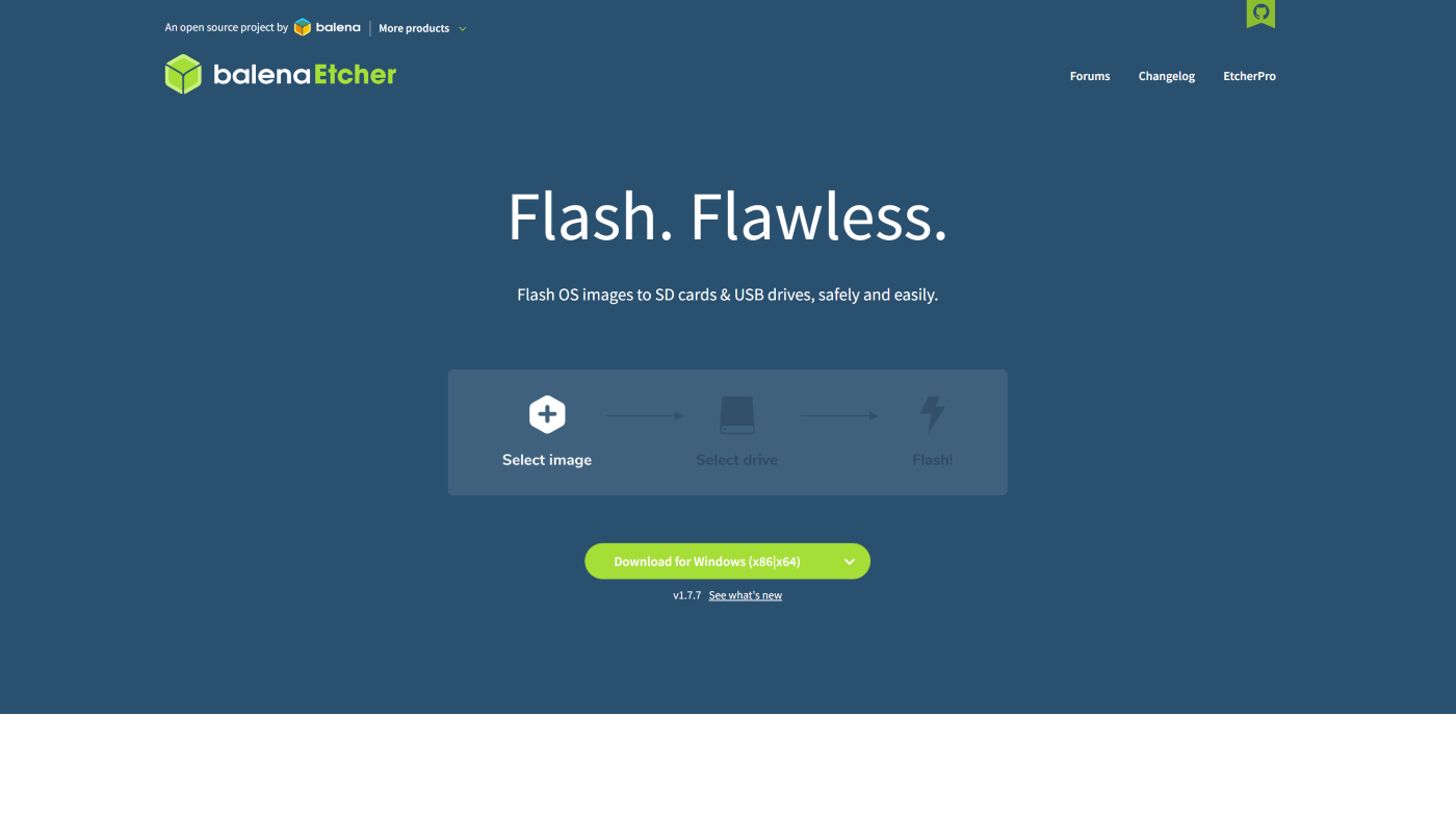 This is our official balenaEtcher site under the balena.io domain