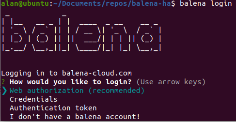 From the command line, use web authorization to log into balenaCloud