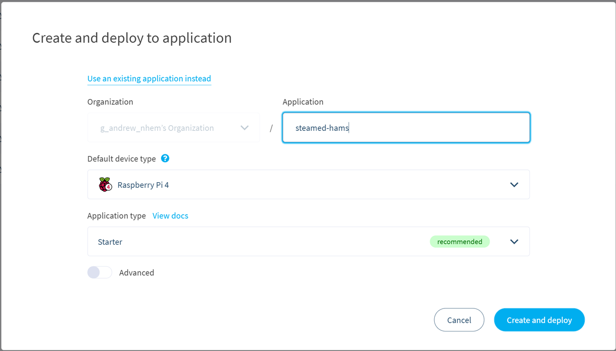 Create and deploy app